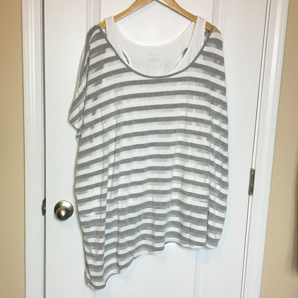 Lane Bryant Short Sleeve Gray / White Slouchy Relaxed Layered Blouse Top 26/28